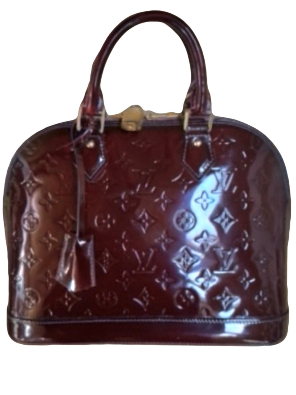 ⚜️ Louis Vuitton LV Monogram Vernis Patent Leather Alma PM Burgundy Violette COA - Picture 3 of 16